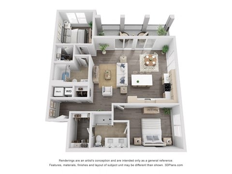 Floor plan for 2 beds, 2 baths, 1132 sqft